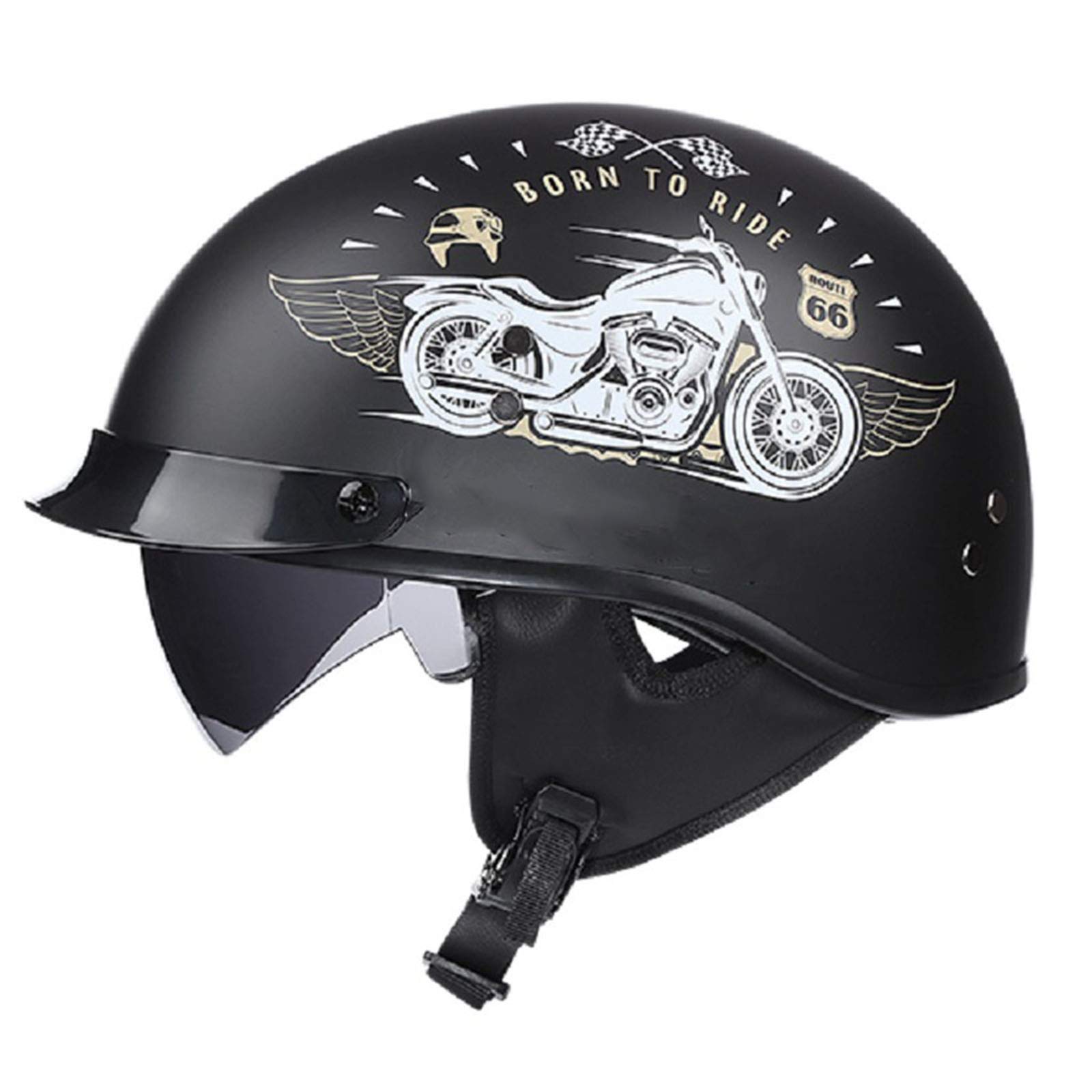 Casque Ouvert Rétro Ouvert Moto Vintage Casque Jet Scooter Casque