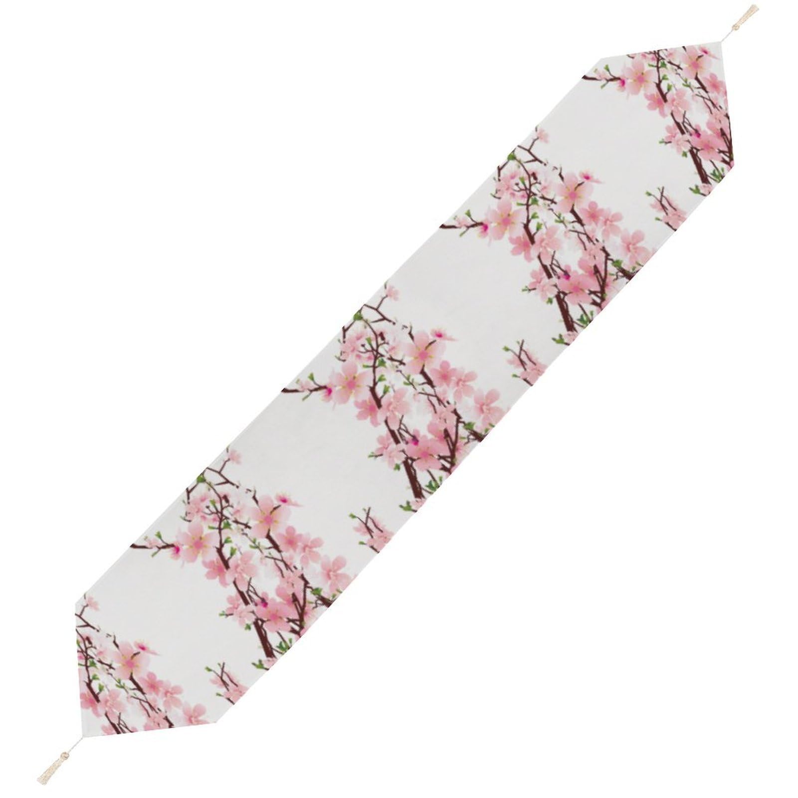 JZemdybill 200*33cm Table Runner with Tassel, Tempting Cherry Blossoms Table Runner, Table Decoration for Kitchen, Party, Restaurant