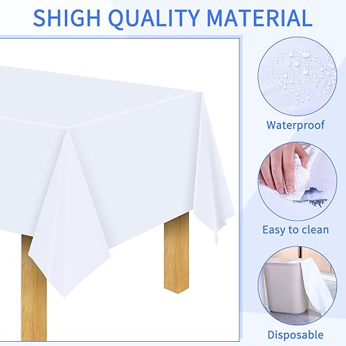 Miniatura 4 de Preboun Mantel de plástico desechable de 54 pulgadas x 100 pies, mantel de plástico con práctica caja de corte deslizante para fiestas, picnic,