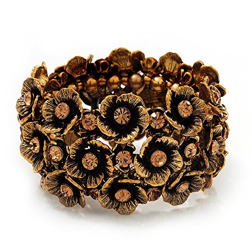 Bracelet extensible strass avec sa fleur ajustable 19 cm au charme rétro unique