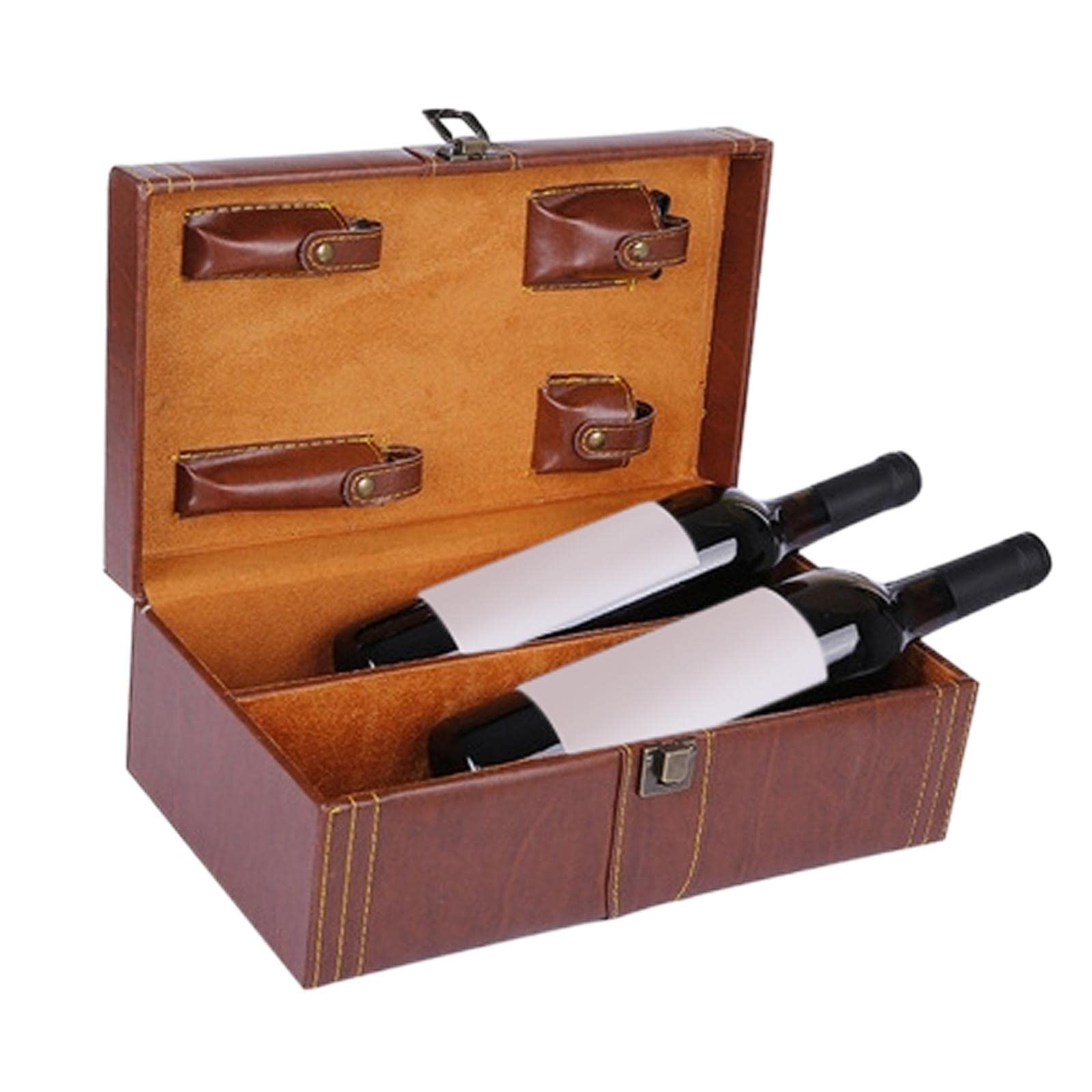 perfk Coffret Cadeau vin en Cuir PU avec Service à vin avec Couvercle et poignée Organisateur de Rangement Étui de Transport de vin pour événements, Double Fente