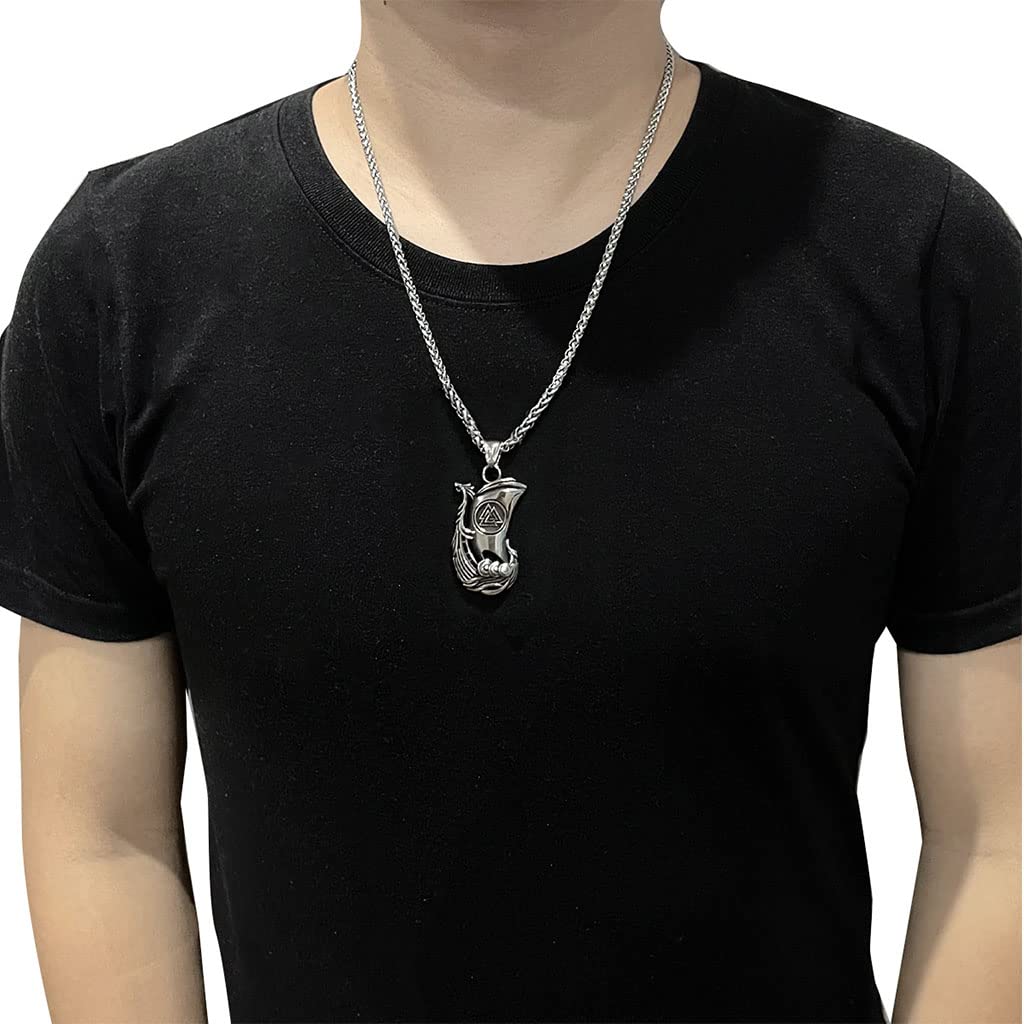 Collier Viking Corbeau BaviPower - Acier Inoxydable 316L - Pendentif Symbolique - Unisexe 50 Ou 70 Cm