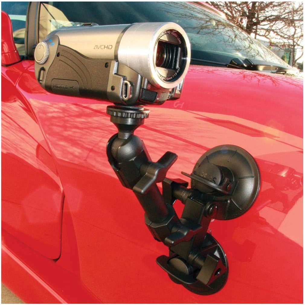 Delkin Devices Fat Gecko Dual Suction Camera Mount - Powerful Suction Cup Camera Mount for Car, Motorcycle, Desk, Window | Secure and Adjustable Action Camera Holder for Video Recording
