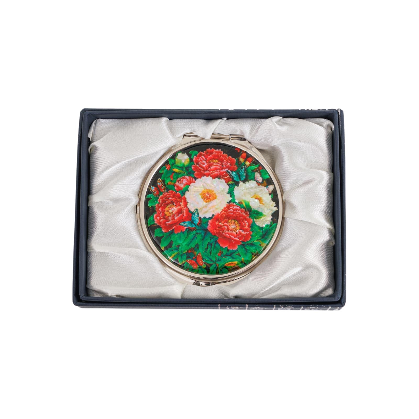 February Mountain Mother of Pearl Compact Mirror – Dual Magnification Gift for Women, Mom, Sister – Birthday or Christmas Idea (1, Midnight Peony)