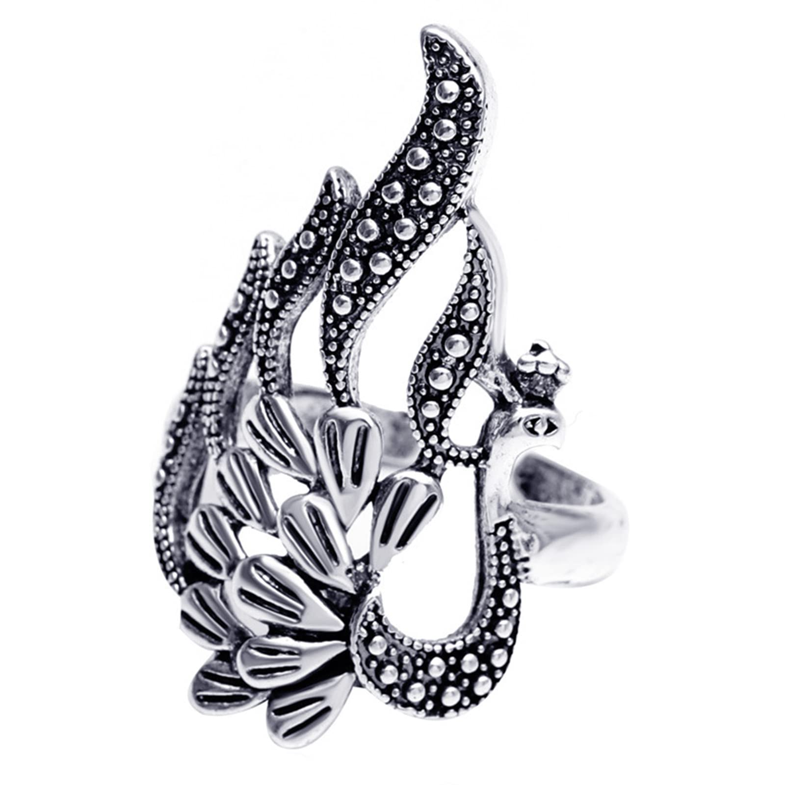 LaranciePeacock Ring Finger Ring Vintage knuckle Ring Medium Adjustable open Thumb Finger Ring Hand Harness Fashion Boho Jewelry for Women and Girls （Silver ）