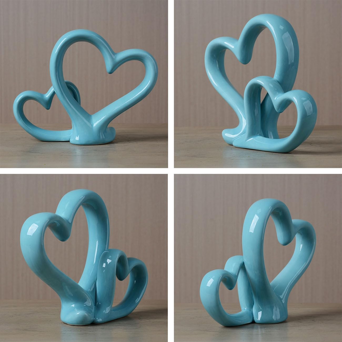 HAUCOZE Double Heart Statue Figurine Love Gifts Decor Modern Sculpture Bookshelf Arts Table Centerpiece Statue Ceramic Crafts 9.5 inch
