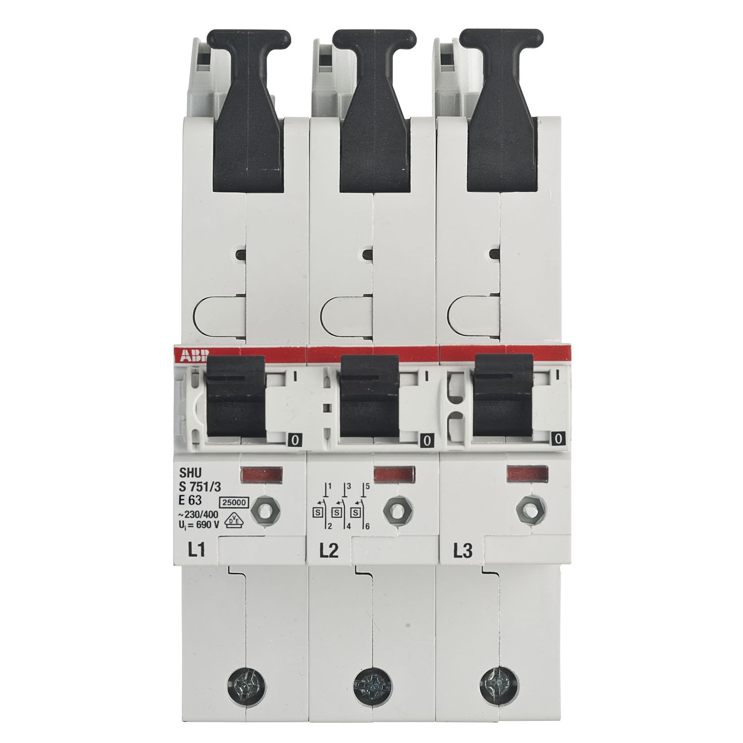 SLS-Schalter ABB S751/3-E63 selektiver Hauptsicherungsautomat SHU 63A 3x 1-polig mit Stecktechnik