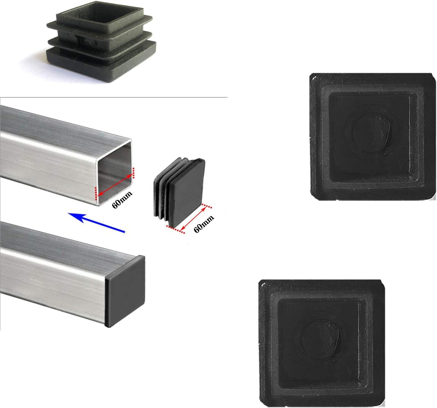 YouU 6 Pcs Black Square Plastic Plug 60x60mm 2.4 Inch End Cap Fence Post Pipe Cover Tube Chair Glide Insert Finishing Plug Heavy Duty Tubing Post End Cap - Image 5