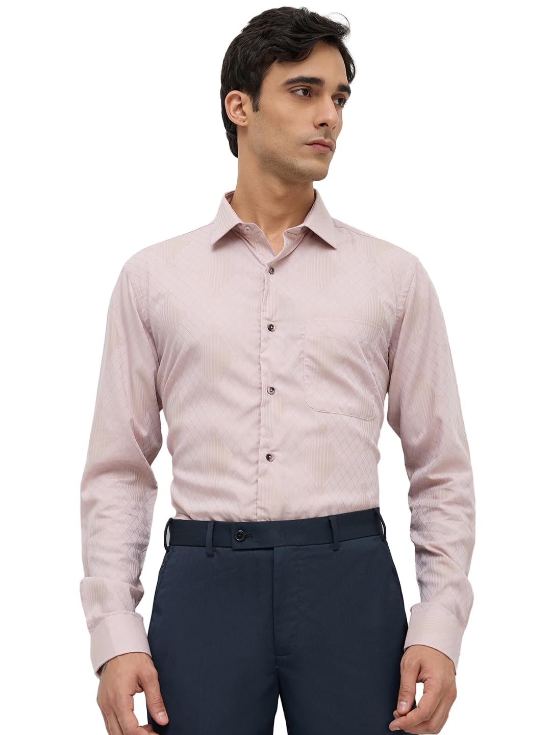 Men Slim Fit Jacquard Pattern Pure Tencel Semi Cutaway Collar Full Sleeve Festive Shirt-image-25