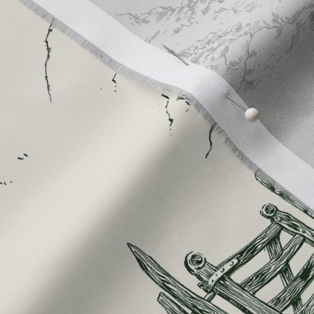 Spoonflower Fabric - Hiking Toile De Juoy Forest Green Nature Outdoors Printed on Organic Cotton Sateen Fabric by The Yard - Sewing Quilting Apparel Home Decor