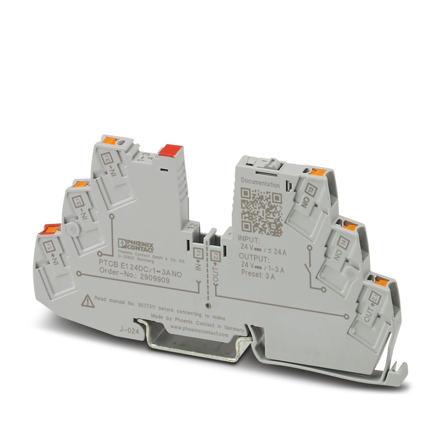 PHOENIX CONTACT PTCB E1 24DC/1-3A NO Electronic Device Circuit Breaker Traffic Grey 24V DC 1-3A 1 Pole Number