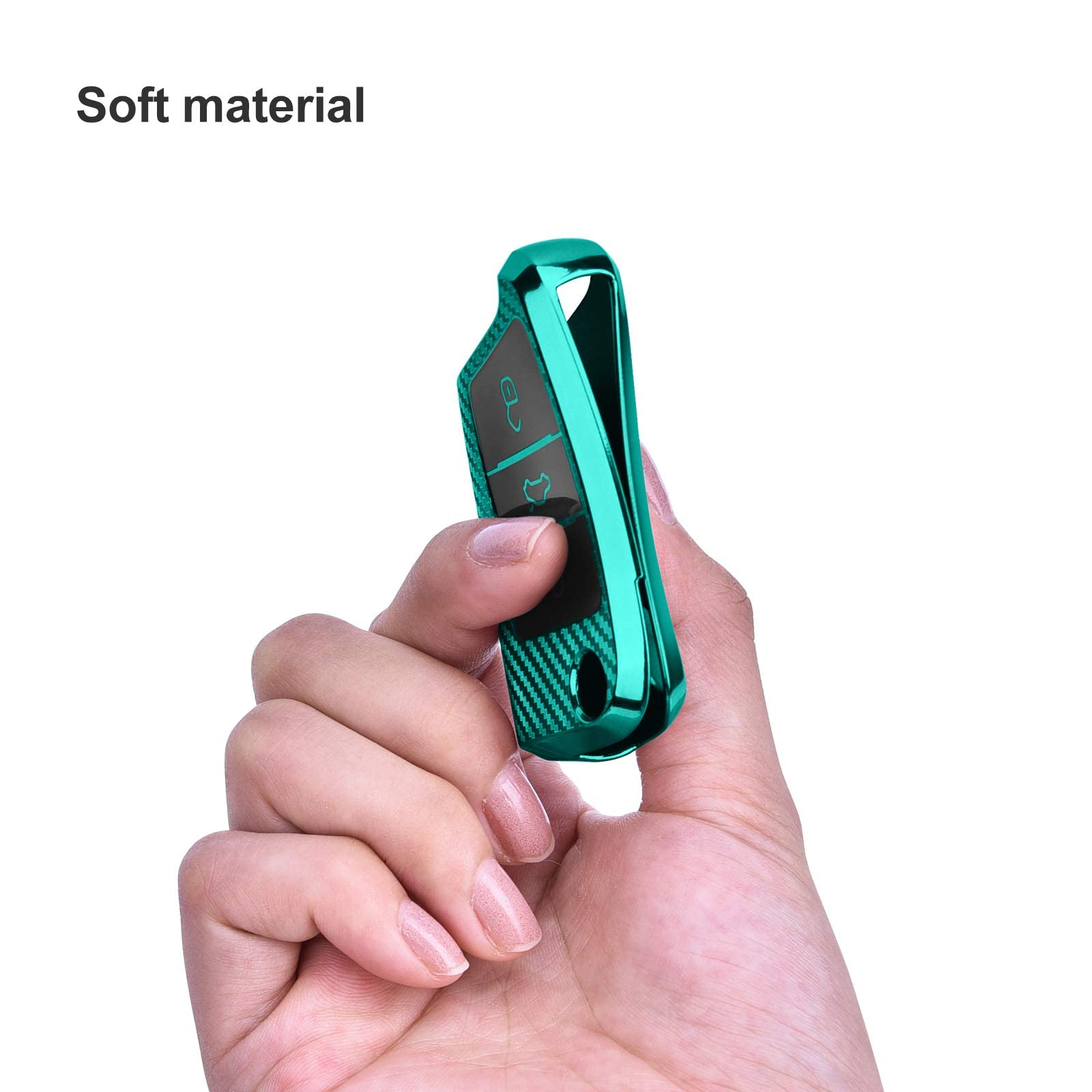 OATSBASF Car Key Cover Compatible with VW,Car Key Case for VW Golf 7 Polo Skoda Seat TPU Silicone 3 Buttons Box (Green-Stripe) — view 3