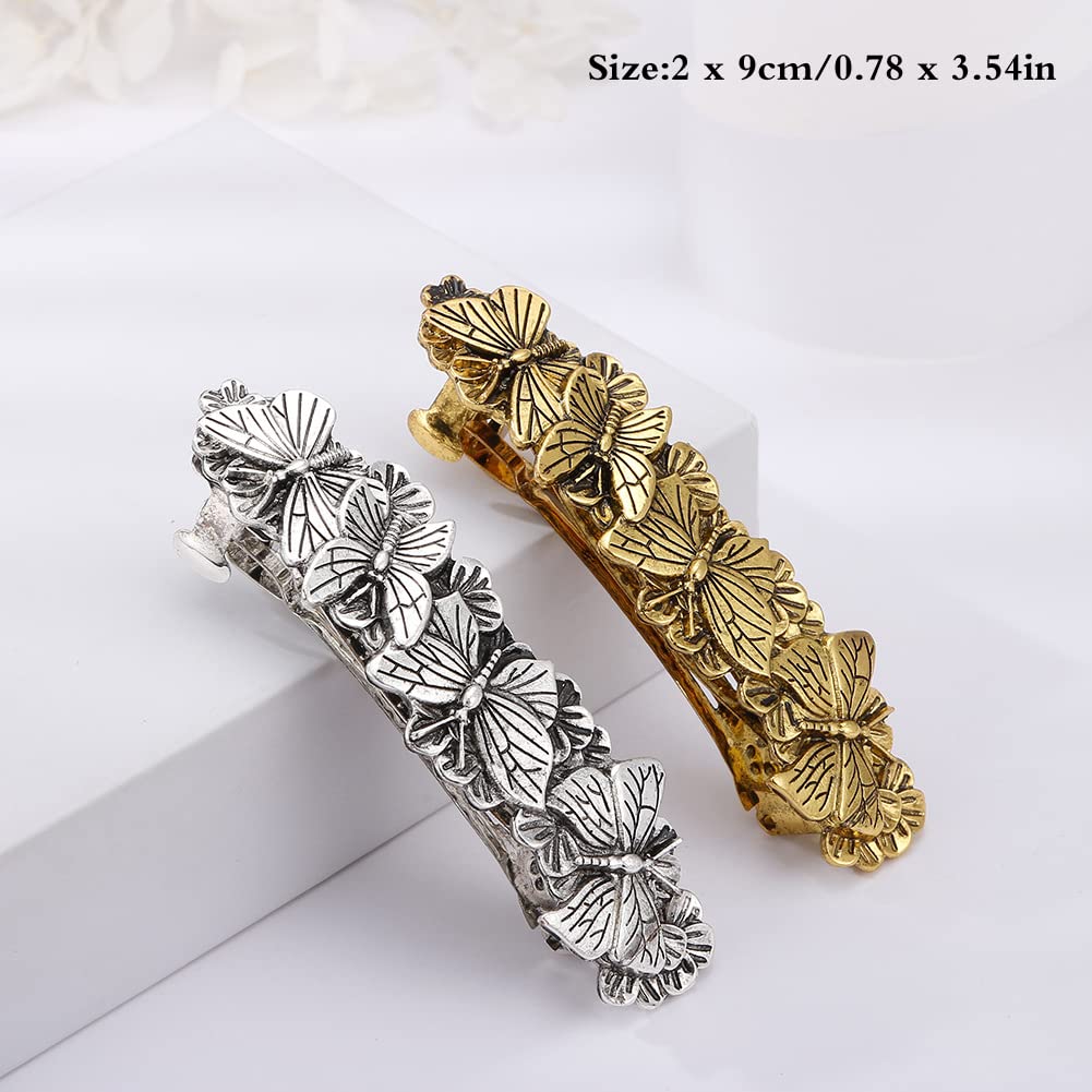 JKJF 2 Pcs Celtic Knot Barrette Vintage Hair Barrettes Metal French Hair Clips Engraved Headwear for Women Girls - Gold Silver Style 1
