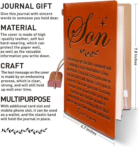Miniatura 2 de Diario de cuero para hijo de mamá, siempre te llevaré en mi corazón, regalos de Navidad, graduación, cumpleaños para hijo, diario de viaje, cuaderno