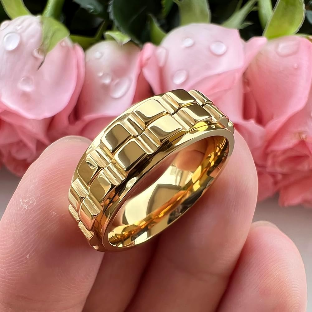 8mm Silver/Black/Gold Tungsten Titanium Spinner Rings for Men Women Anxiety Released Promise Engagement Wedding Bands Stepped Polished Shiny Comfort Fit - Image 4