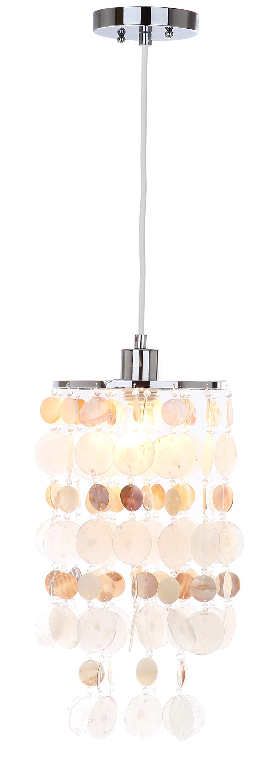 SAFAVIEH Lighting Collection Modern Capiz Sea Shell Boho Coastal Cream 9-inch Diameter 1-light Adjustable Hanging Pendant Light Fixture (LED Bulb