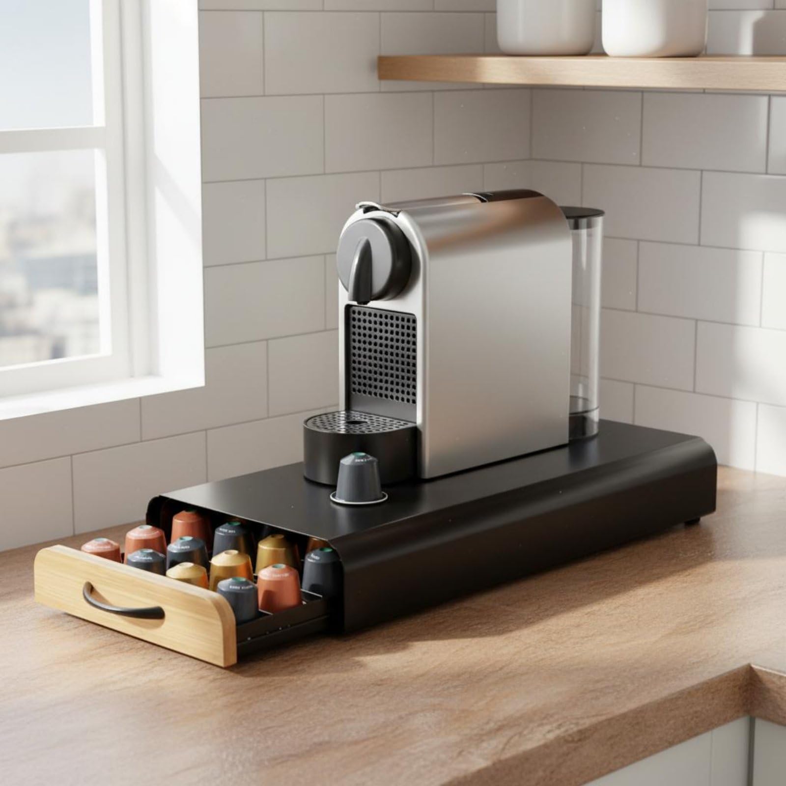 Soporte bajo Cafetera Metal Organizador de Cápsulas Fácil Acceso Portacápsulas