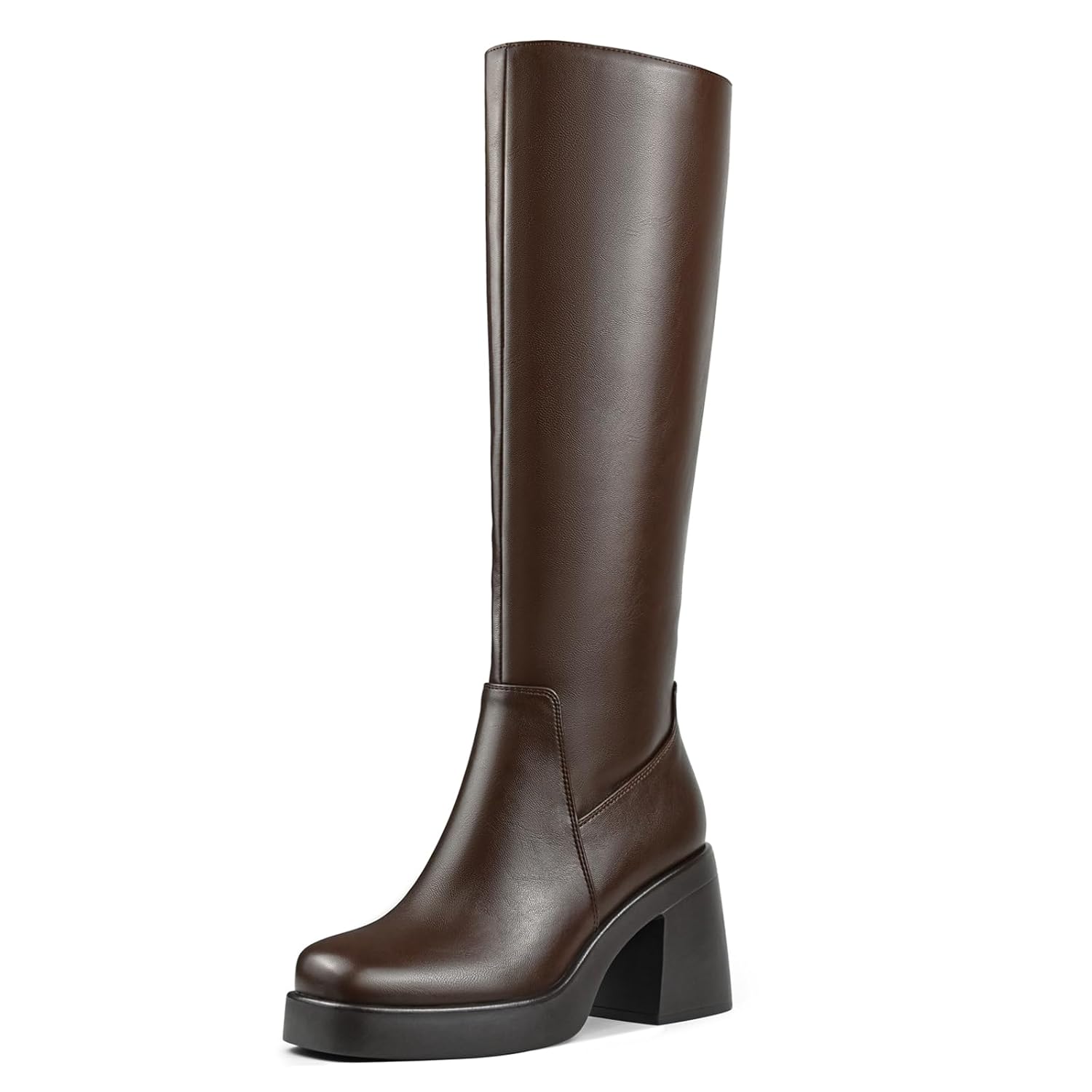 Knee High Boots for Women Square Toe Tall Boots Chunky Heeled Fashion High Boots with Side Zipper
