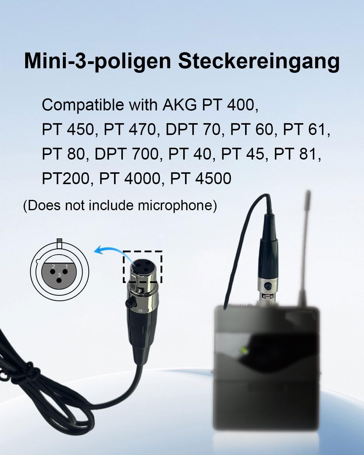 3Pin Lavalier Microphone for AKG Wireless Transmitter, 1.5M Wired Unidirectional Condenser Mic for YouTube, Lectures, Living Performance - Mini XLR TA3F Plug, Black