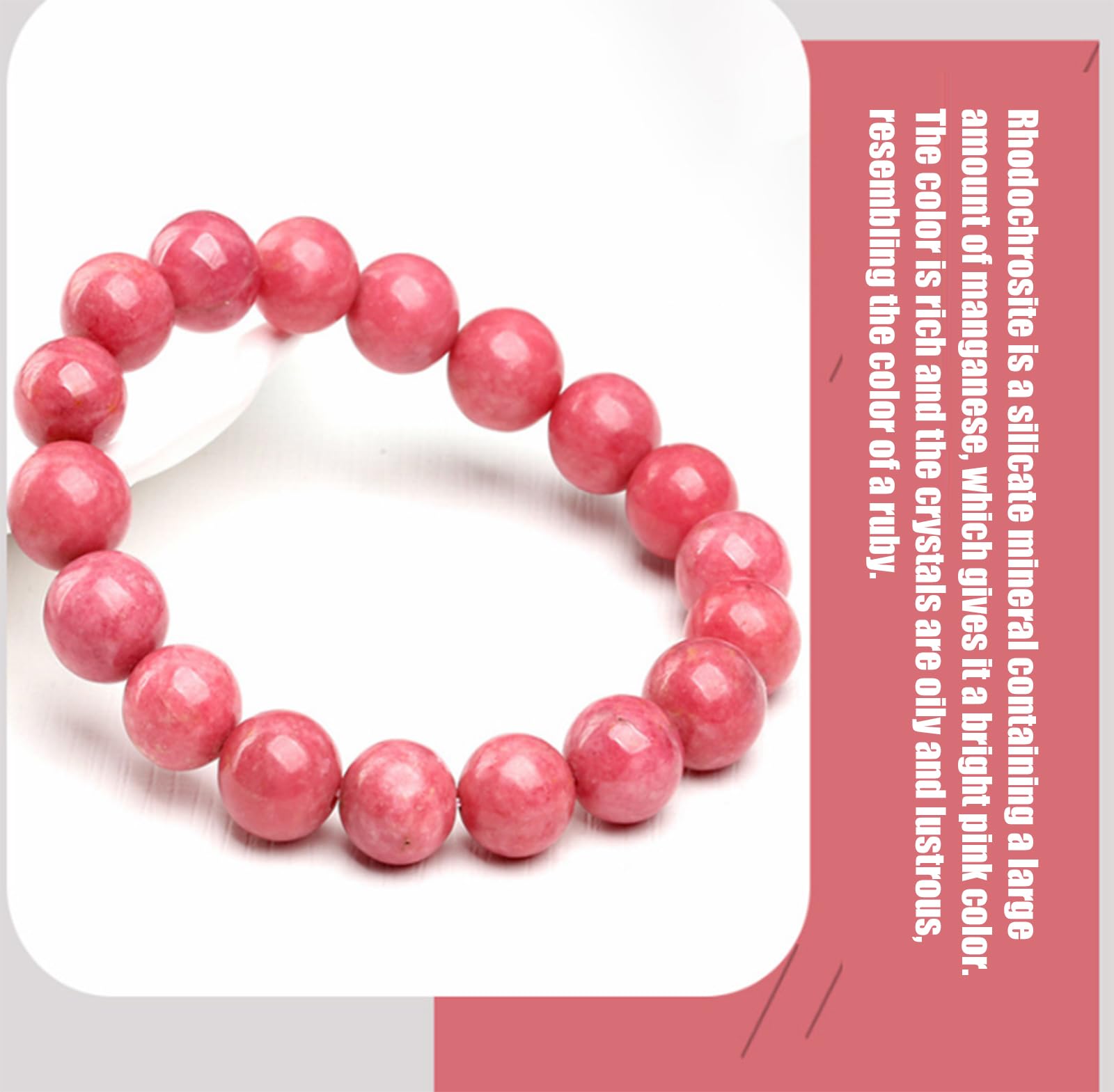 Natürliches rosa Rhodonit-Armband mit runden Perlen, Kristall-Edelstein-Armband, Naturstein-Perlen-Chakra-Armband, Kristallheilung, Geburtstagsgeschenke für Frauen,10mm