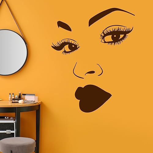 Miniatura 4 de Vinilo adhesivo de pared de mujer africana, maquillaje niña, pestañas faciales, labios, decoración grande (2213ig) negro