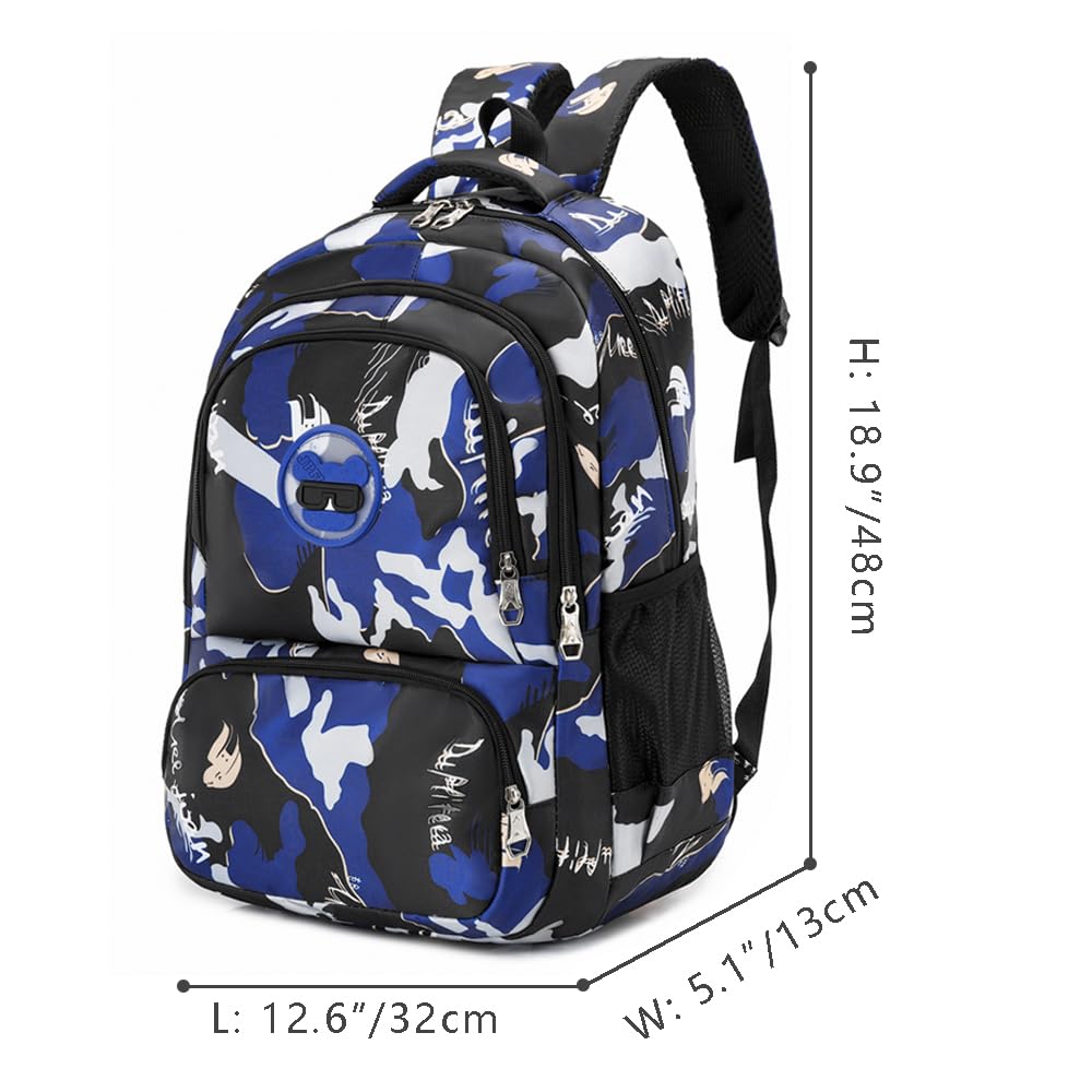 7Trees Backpack for Boys, Student Camouflage Backpack, Kids School backpack Large Capacity Schoolbag for Children (Blue)