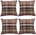 ZBW Impex - Zestaw 4 luksusowych lnianych poszewek na poduszki w kratę w kratę w paski, do domu, na łóżko, sofę (czerwone, 40 x 40 cm)