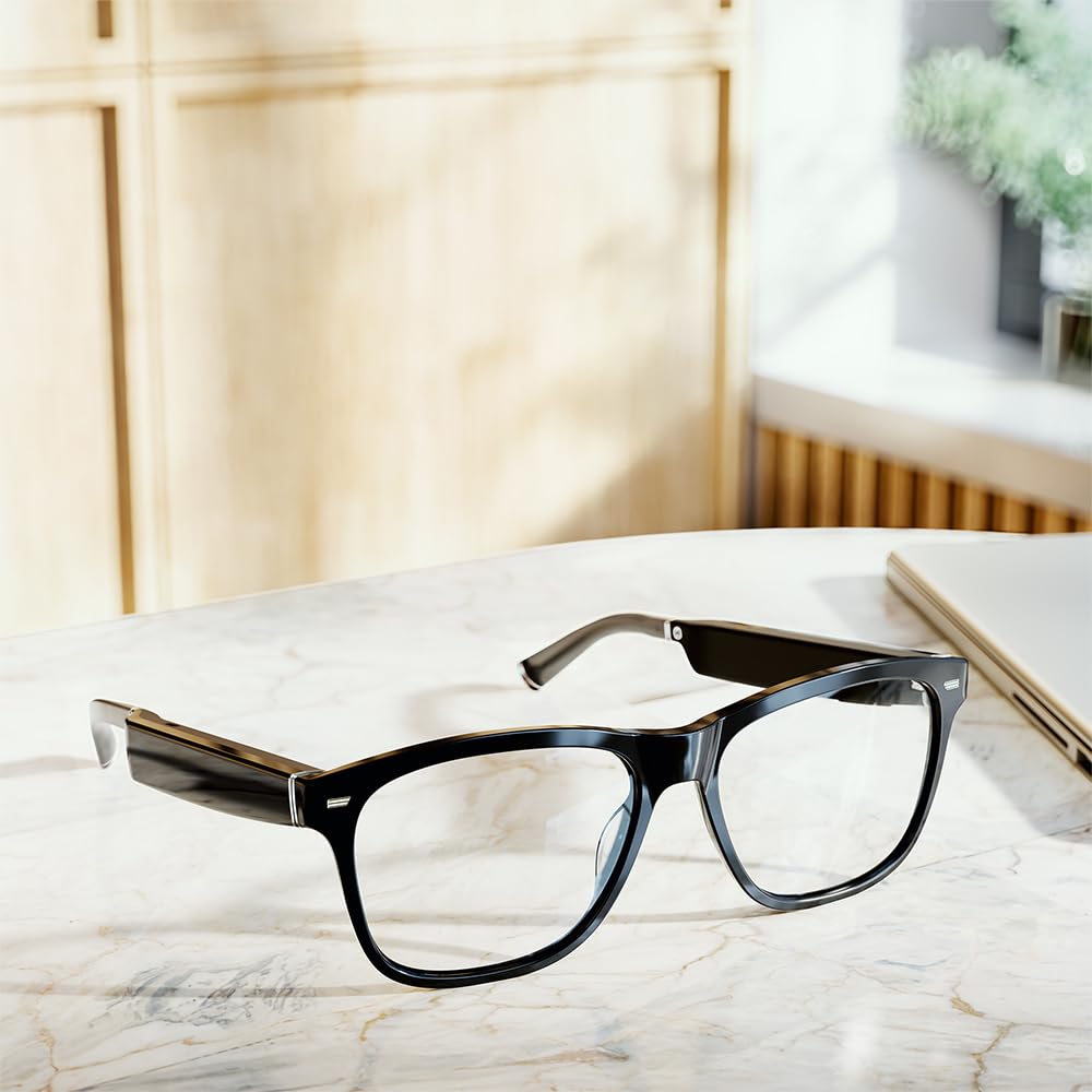 Amazon Echo Frames, an Alexa device (newest model), Smart glasses with Alexa, Square frames in Classic Black with blue light filtering lensesReducing CO2