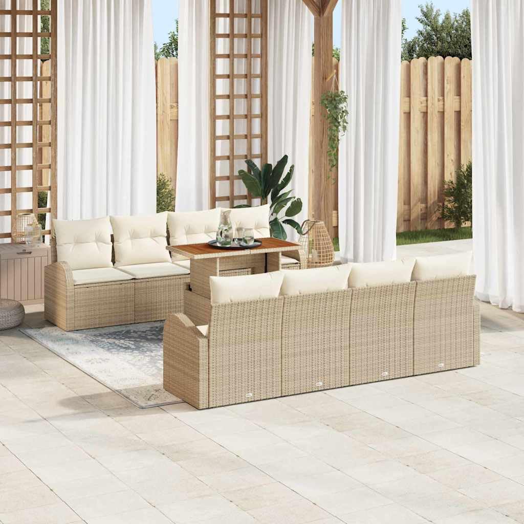 Juego de sofás de jardín con cojines de 7 piezas, color beige y crema, de polirratán, muebles de exterior