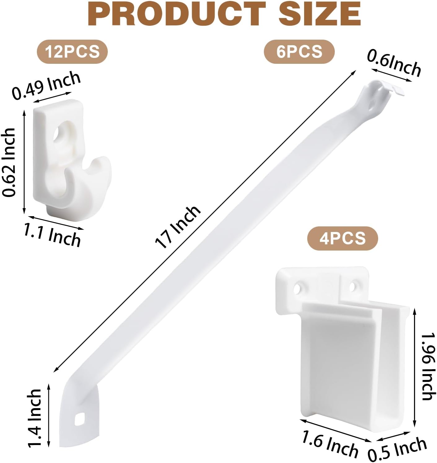 Wire Shelf Brackets Set, 12 Inch Metal White Closet Support Bracket with End Brackets and Clips for Wire Shelving Wall Bracket Installation, Support Wire Closet Shelves Racks (6 Pack)