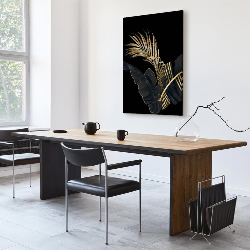 artgeist Acoustic Canvas Wall Art Print Leaves 24x35 in - 1pcs Picture with Acoustic Foam Sound Print Artwork Room Acoustics Soundproofing - Palm Leaves Nature Botanical Black b-C-1005-b-a