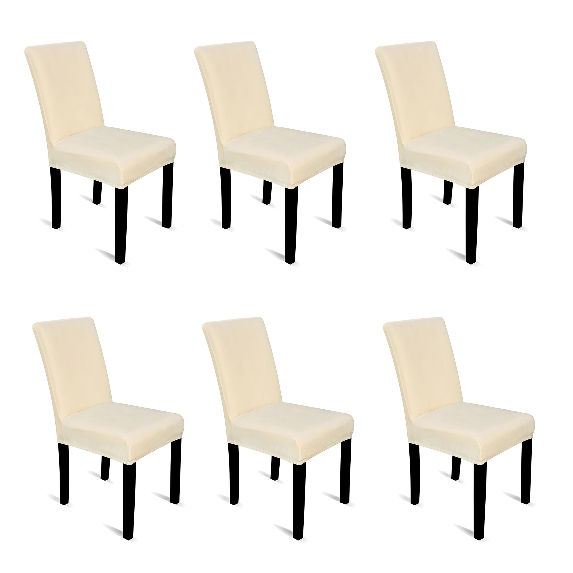 Velvet Dining Chair Covers Stretchable Spandex High Back Dining Chair Slipcovers Removable & Washable Seat Protector for Dining Room, Living Room Wedding, Hotel & Banquet, Beige, Pack of 6