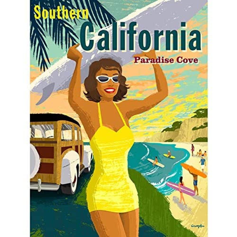 Wee Blue Coo TRAVEL SOUTHERN CALIFORNIA BEACH SURF SUMMER ART POSTER PRINT 18x24 INCH LV4110