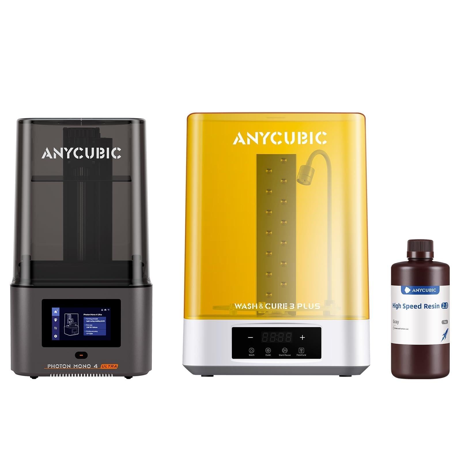 ANYCUBIC Photon Mono 4 Ultra Resin-3D-Drucker, Wash and Cure 3 Plus and High Speed 2.0 Grau Bundle