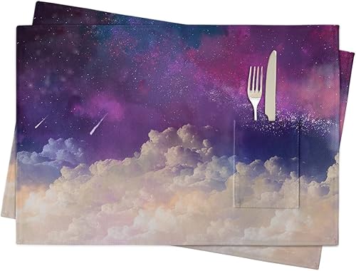 Miniatura 7 de Juego de 2 manteles individuales retro con flores amarillas para mesa de comedor, manteles individuales de lino de algodón con bolsillo, mesa