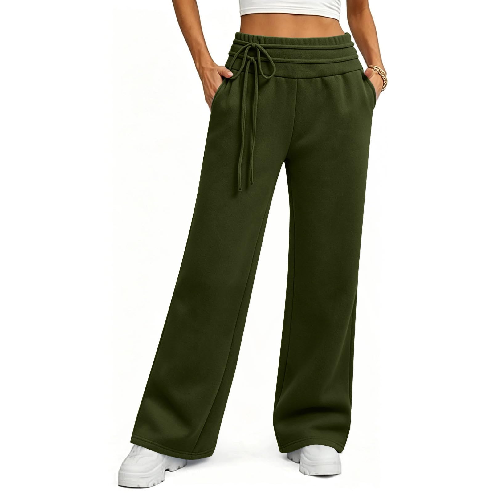 Pantaloni Tuta Donna Pantaloni Lunghi a Vita Alta Pantlone Cotone con Coulisse Regolabile Leggeri e Comodi Pantalone da Corsa con Tasche Tinta Unita Pants Baggy per Allenamento Jogging Fitness
