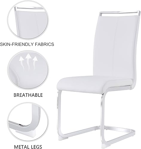 Miniatura 4 de Juego de mesa de comedor para 6, mesa de cocina rectangular blanca de MDF y juego de sillas de comedor de cuero de 6, juego de mesa de comedor de 7