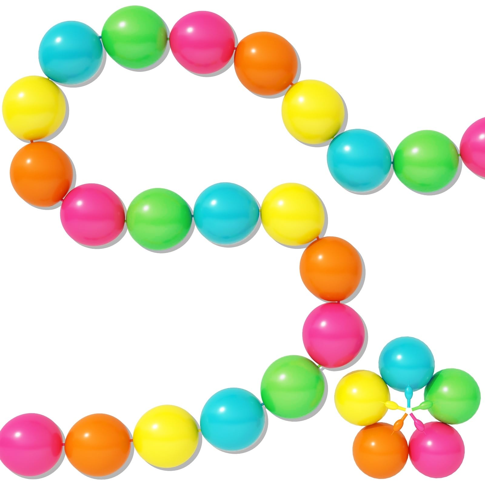 Neon Linking Balloons, 100PCS Hot Pink Orange Teal Light Green Yellow Balloon Arch, Colorful Quick Linked Connecting Balloon for Summer Hawaii Tropical Baby Shower Rainbow Birthday Party Decorations — image 1