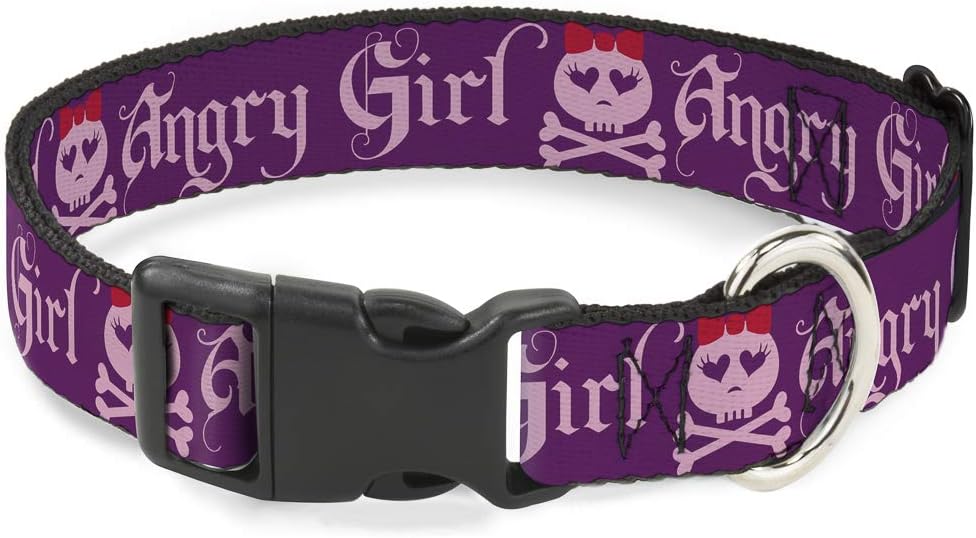 Buckle-Down PC-W30120-WL Angry Girl Purple/Pink Plastic Clip Collar, Wide Large/18-32"