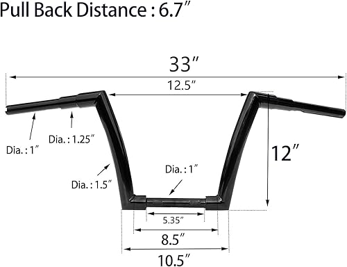 Miniatura 3 de Colgadores Ape negro brillante 12" Rise motocicleta manillar apto para Harley Sportster XL 883 1200 Softail Dyna
