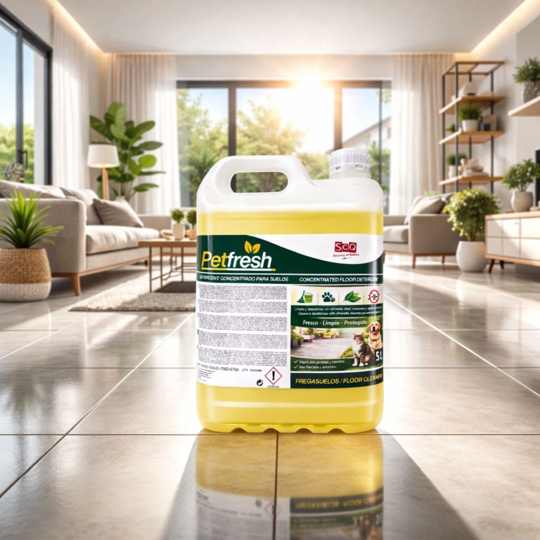 Fregasuelos Mascotas Detergente Elimina olores con Citronela | Concentrado | Poco Agradable para Mosquitos e Insectos | Aroma Fresco | Elimina Olores de Perros y Gatos (1L) (5l)