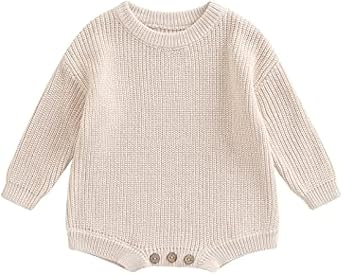 woshilaocai Baby Boy Girl Sweater Oversized Long Sleeve Romper Warm Crewneck Bodysuit Knitted Winter Clothes