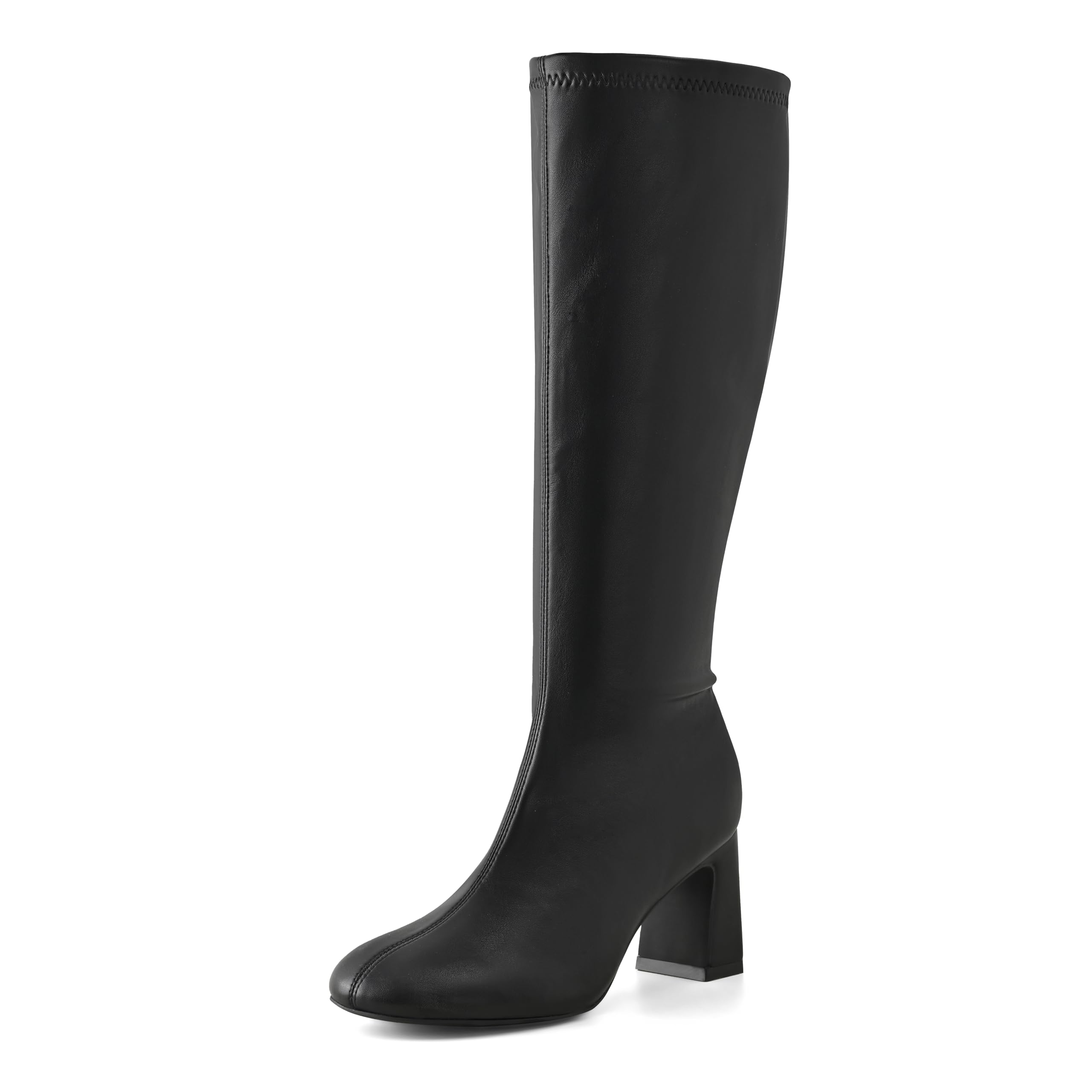 Womens Knee High Boots Elastic Stylish Block Heel Round Toe with Smooth Zipper Design for Fashion Versatile Wear