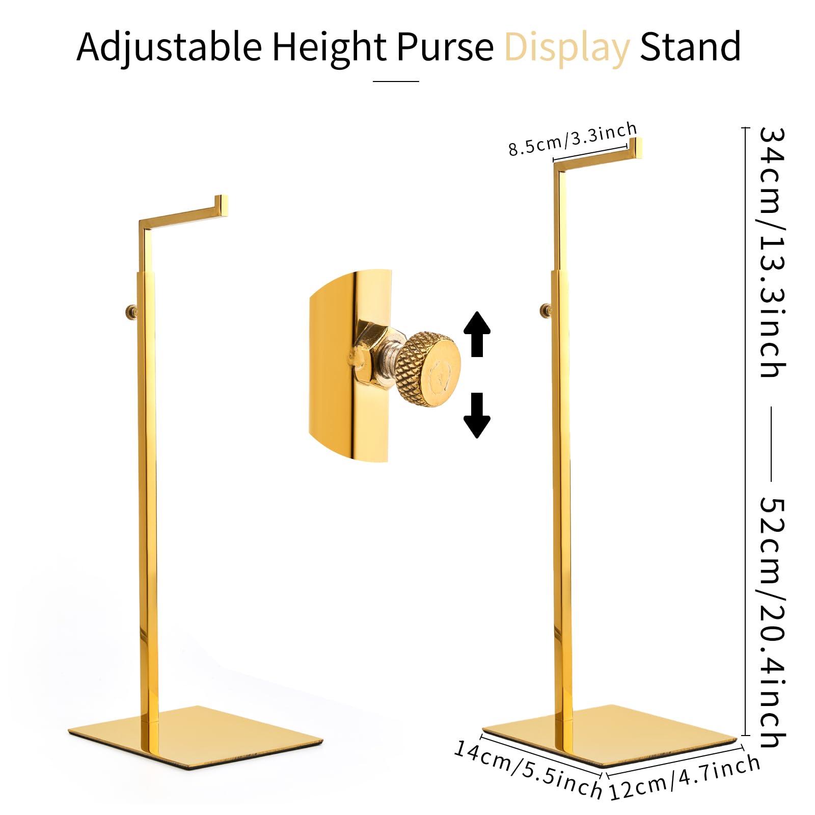 CHANJEYION Purse Display Stand, 2 Packs Stainless Steels Bag Display Rack Counter Purse Holder Adjustable Height Handbag Display Stand for Retail Luxury Bag