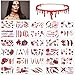 LANMOK Tatuajes Temporales de Halloween 30 piezas Tatuajes de Cicatrices Heridas con Collar de Sangre Pegatinas de Zombie Vampiro Accesorios de Maquillaje Fiesta de Horror Disfraz Cosplay