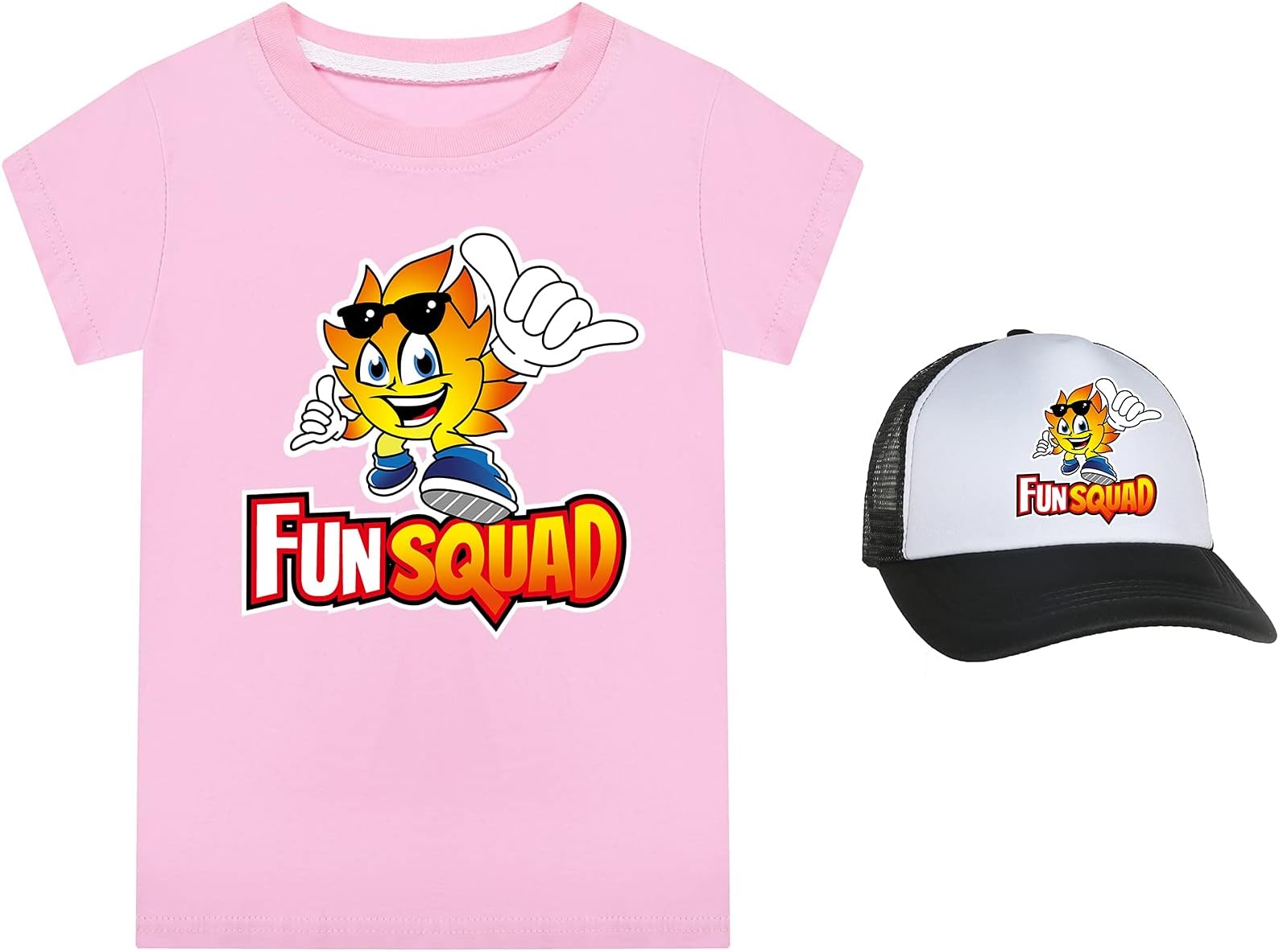 Boys Girls Fun Squad Merch T Shirt and Snapback Cap Cotton Tshirt Kids Hat Short Sleeve Unisex Birthday Clothes Gift for Child