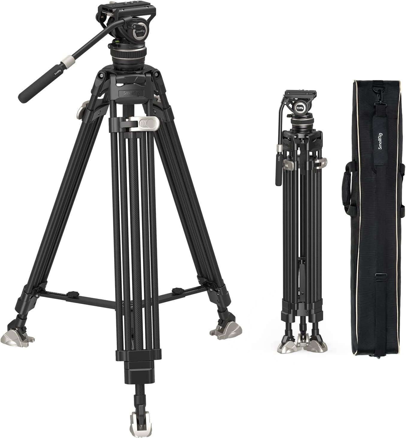 Black Carbon Fiber 3-Leg Section Camera Tripod, 39-72 inches, 7.6 inches Diameter, 5 lbs Weight Capacity, Compatible with Camera, 3989-CF