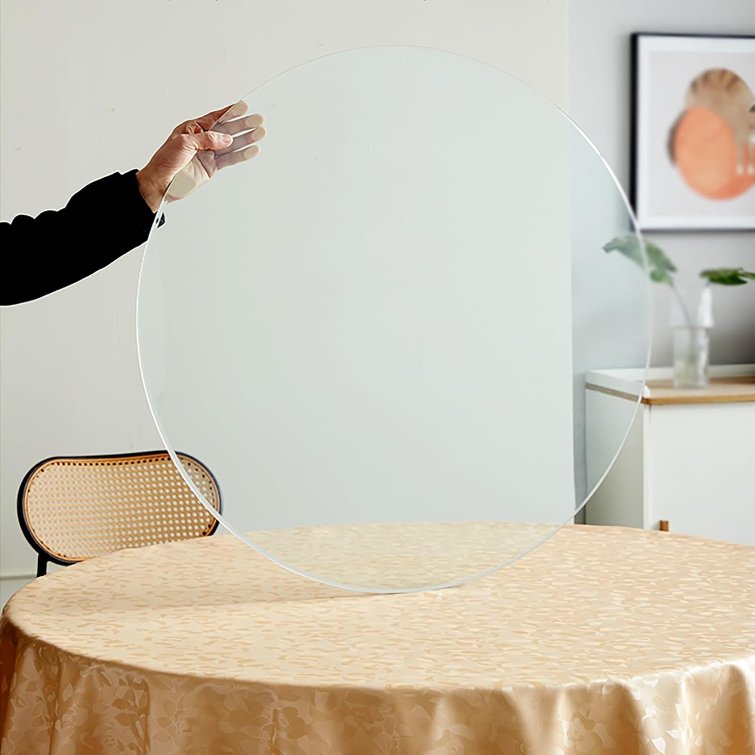 Durable and Sturdy Glass Table Top,Round Tempered Glass Table Top,Exquisite and Beautiful Appearance,Tempered Glass Table Top,1/4" Thick Glass(68CM(27IN))