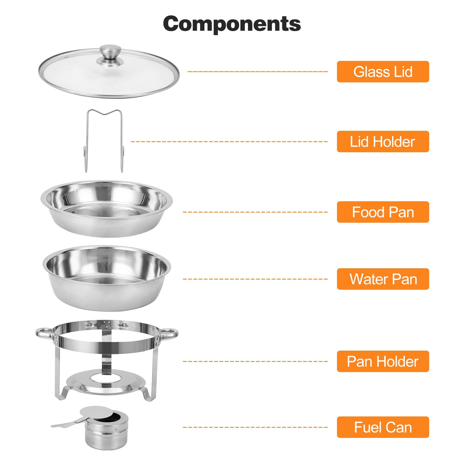 IDEALHOUSE Chafing Dish Set 5L, Edelstahl Buffet Warmhaltebehälter | 5L Edelstahl Chafing Dish mit Glasdeckel, Warmhaltebehälter für Buffet, Catering, Partys, Hochzeiten und Bankette