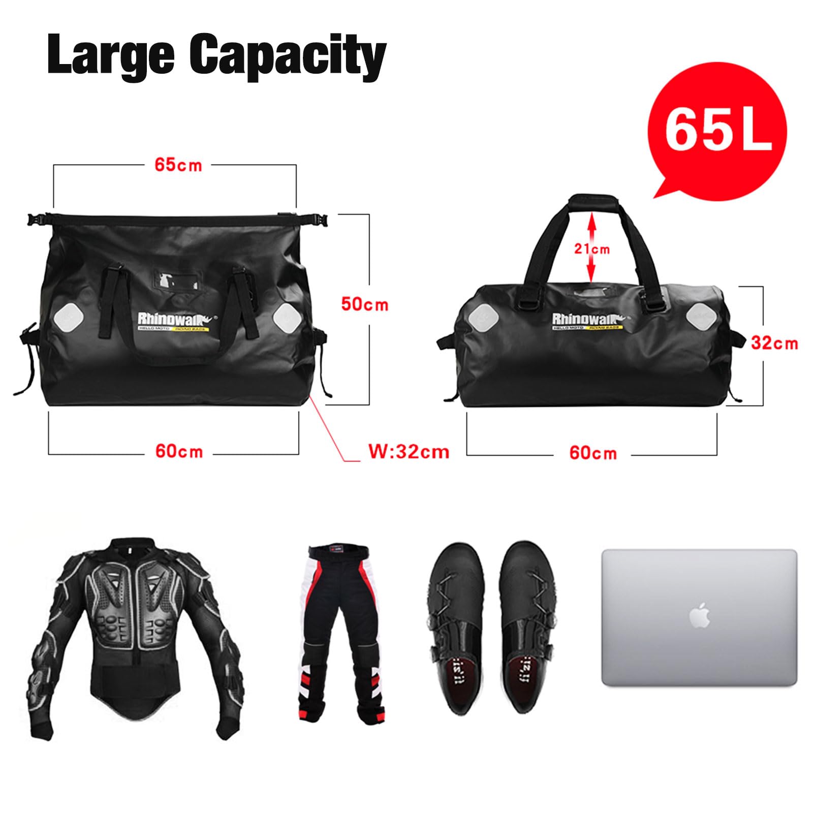 WILDKEN 65L Bolsa Moto Asiento Trasero Impermeable Alforjas Moto con Tracolla Bolsa Trasera Moto Bolsa de Viaje per Moto para los Hombros Adecuada para Ciclismo, Camping, Deportes